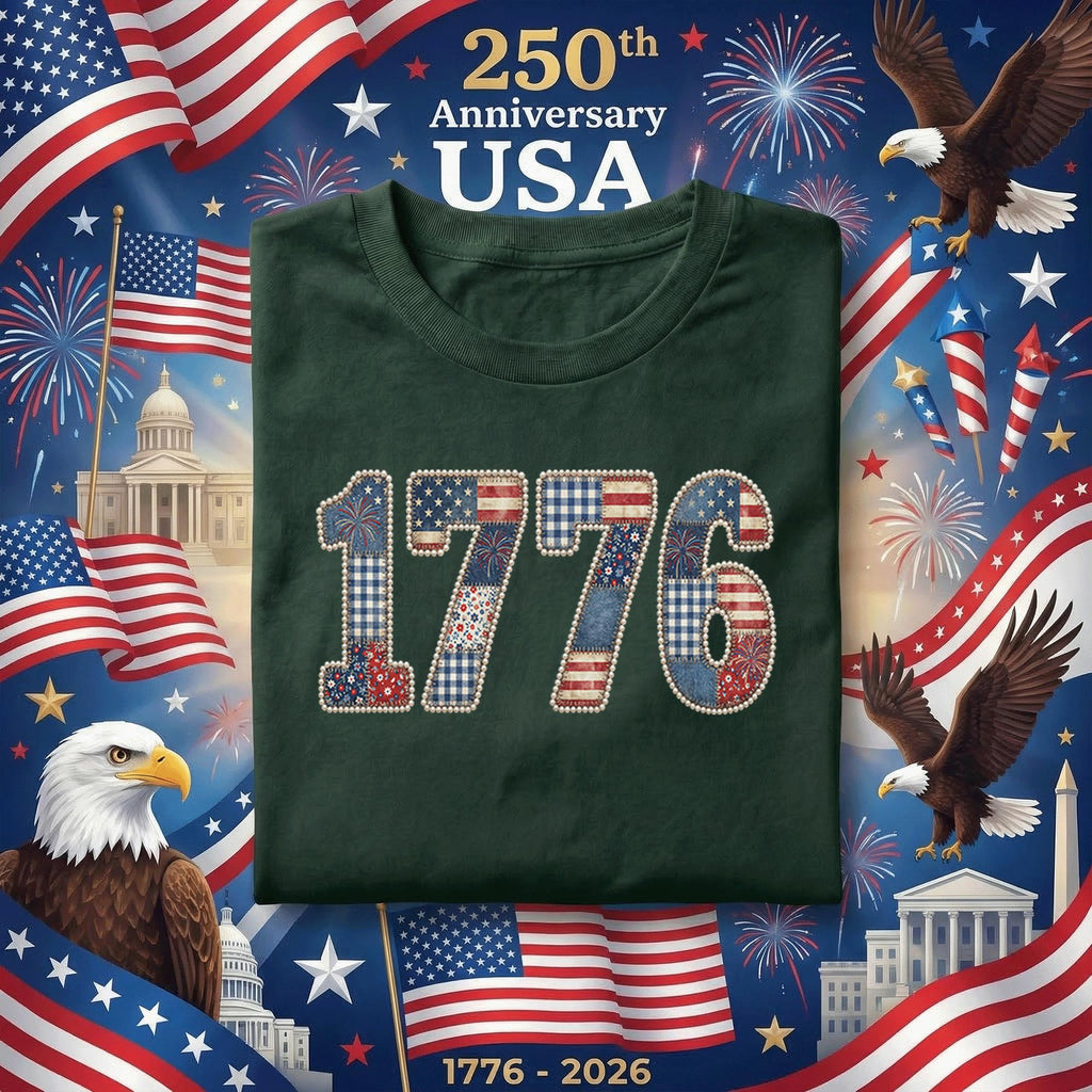1776 Patriotic Shirt Vintage Patchwork USA Tee American Flag Retro Independence Day July 4th Freedom Gift Red White Blue Fourth of July