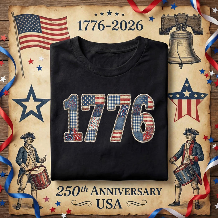 1776 Patriotic Shirt Vintage Patchwork USA Tee American Flag Retro Independence Day July 4th Freedom Gift Red White B...