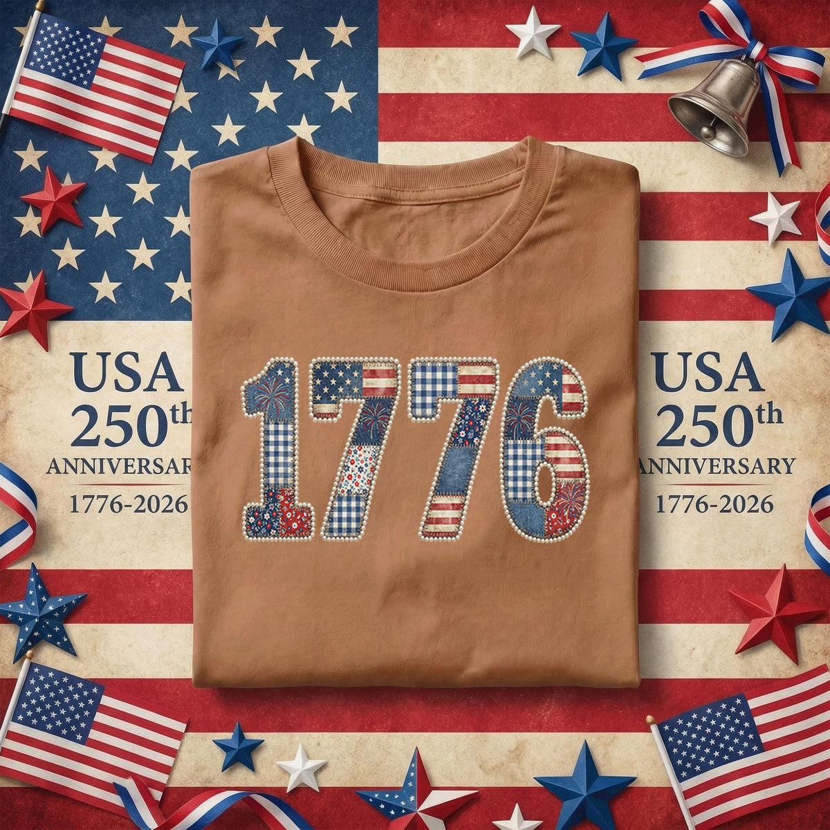 1776 Patriotic Shirt Vintage Patchwork USA Tee American Flag Retro Independence Day July 4th Freedom Gift Red White Blue Fourth of July