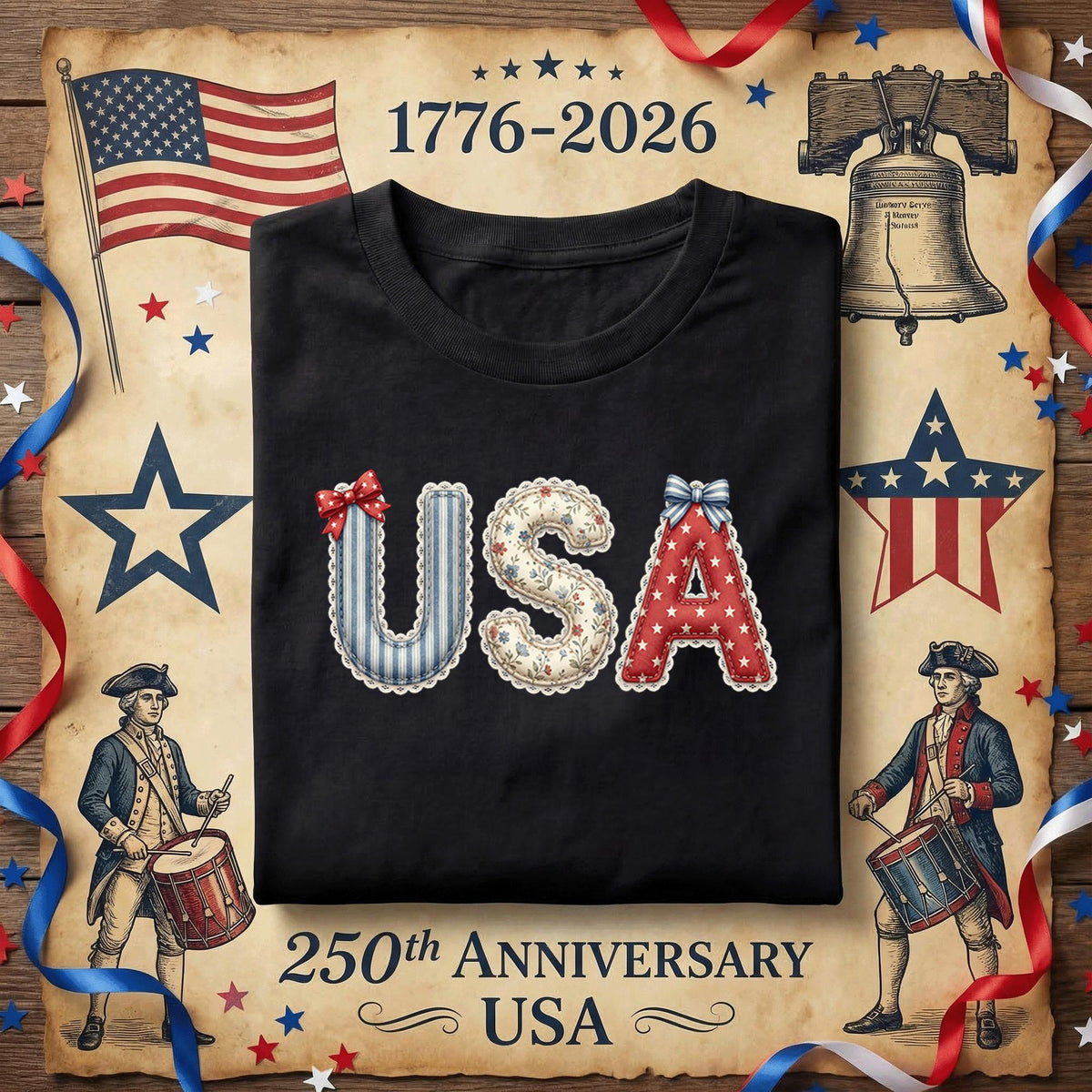 USA Patchwork Style Shirt Vintage Patriotic Bow Tee Cottagecore America Shirt Red White Blue 4th of July Outfit Gift ...
