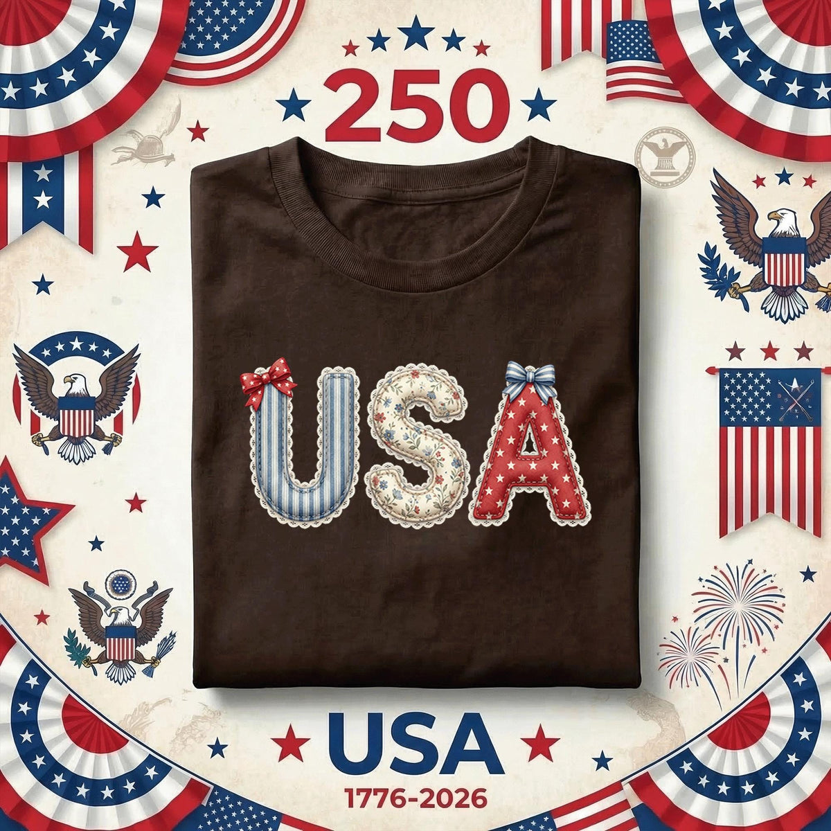 USA Patchwork Style Shirt Vintage Patriotic Bow Tee Cottagecore America Shirt Red White Blue 4th of July Outfit Gift Idea Fourth of July