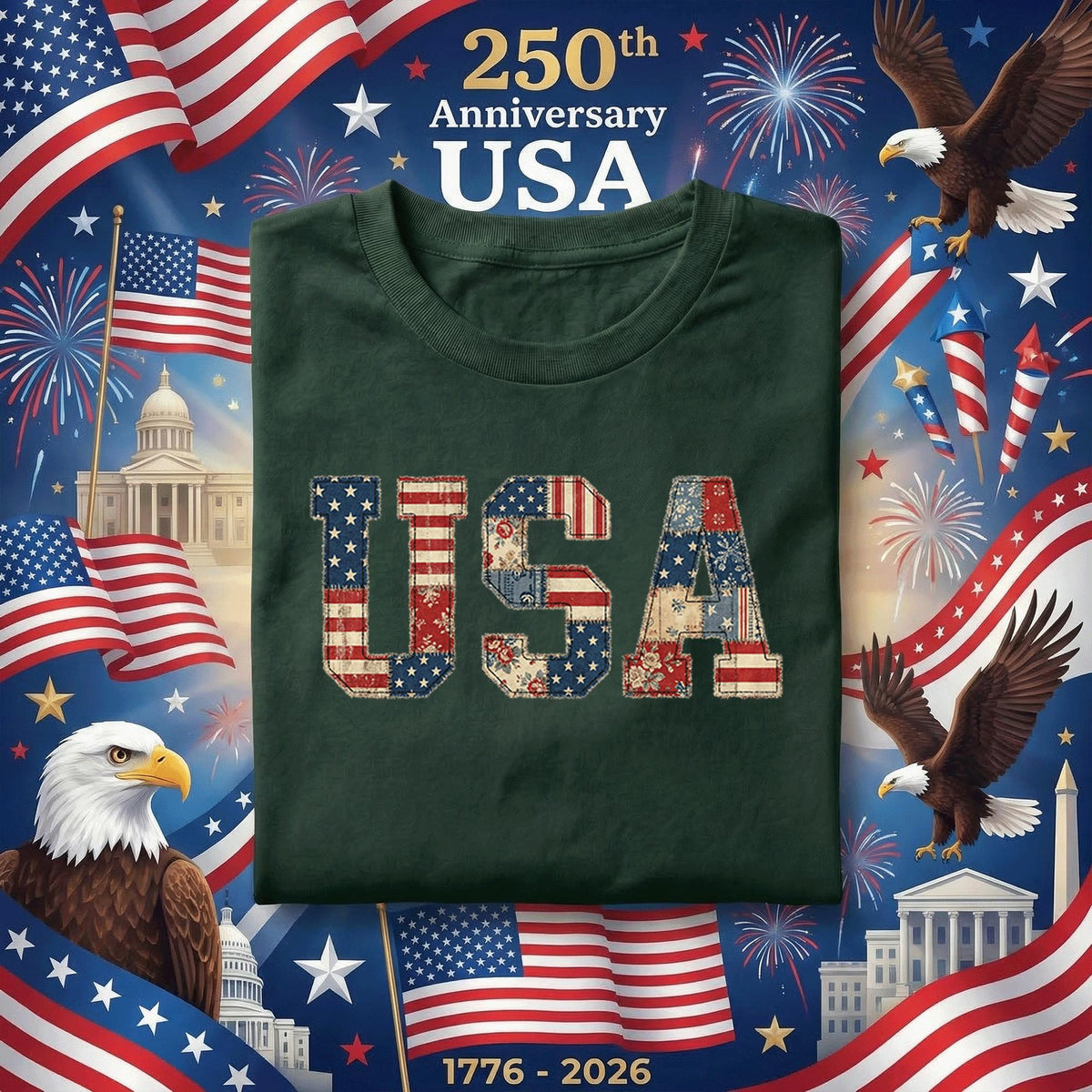 Vintage USA Patchwork Shirt Patriotic Quilt Style Tee Retro America Flag Shirt 4th of July Outfit Red White Blue Gift Idea Fourth of July