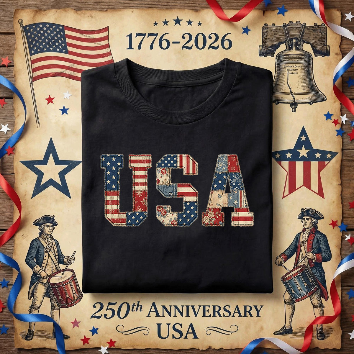 Vintage USA Patchwork Shirt Patriotic Quilt Style Tee Retro America Flag Shirt 4th of July Outfit Red White Blue Gift...