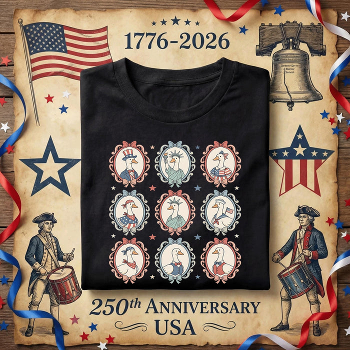 Patriotic Goose Shirt Vintage Americana Birds Tee Cute USA Animal Graphic Shirt 4th of July Outfit Retro Liberty Styl...