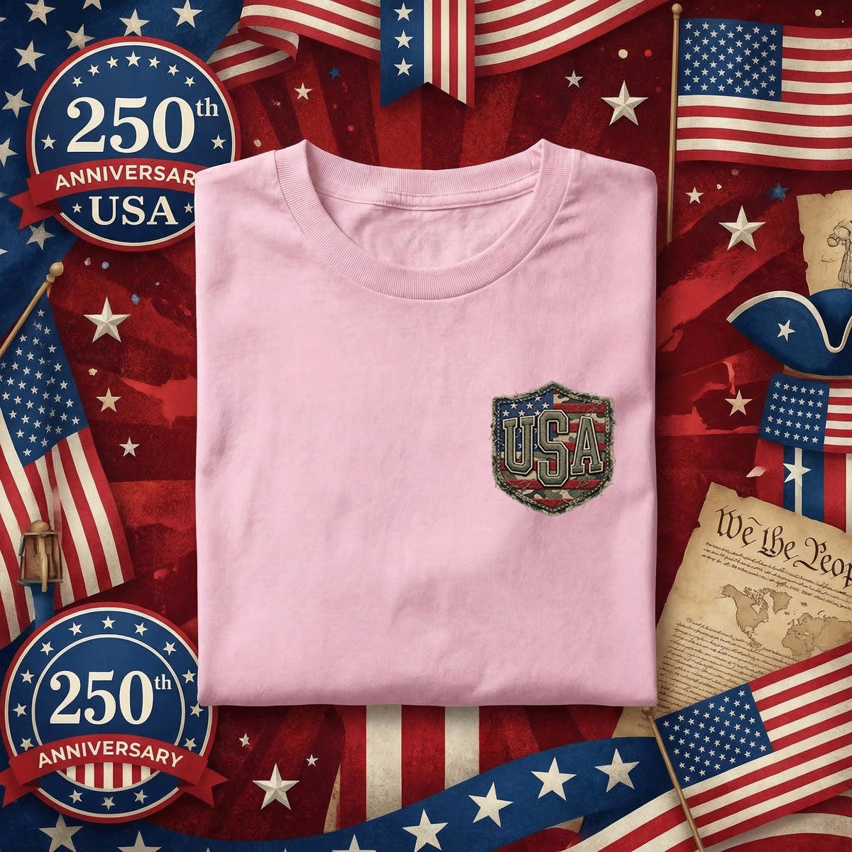USA Pocket Patch Shirt Vintage Patriotic Minimalist Tee Small Chest Logo America Flag Shirt 4th of July Outfit Gift Idea Fourth of July