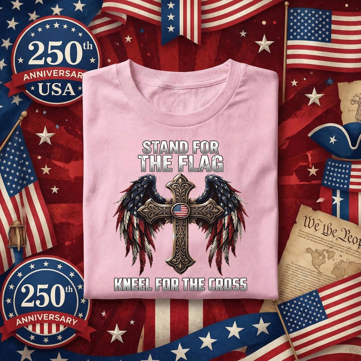 Stand for the Flag Kneel for the Cross Shirt Patriotic Christian USA Tee American Faith Shirt Religious 4th of July Freedom Gift Fourth of