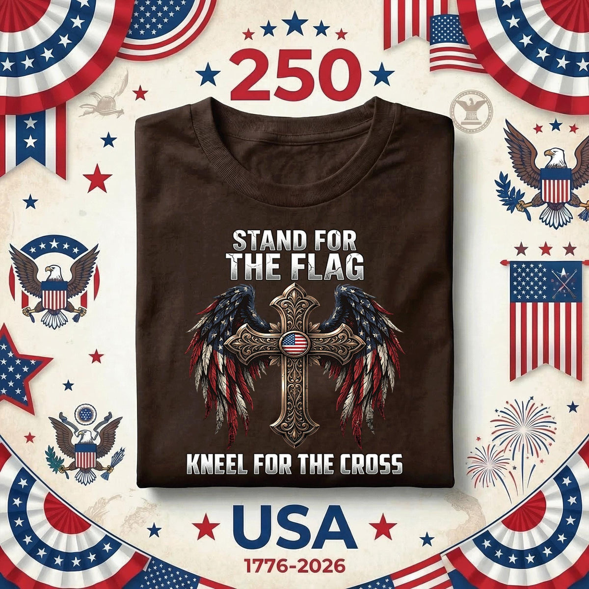 Stand for the Flag Kneel for the Cross Shirt Patriotic Christian USA Tee American Faith Shirt Religious 4th of July Freedom Gift Fourth of