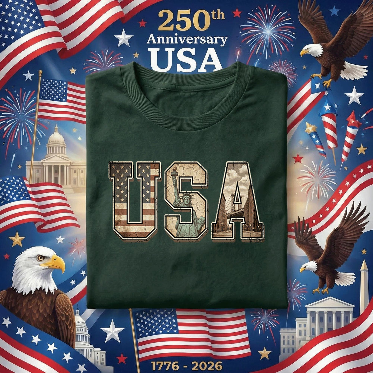USA Vintage Flag Shirt Patriotic America Tee Statue of Liberty Graphic Independence Day Shirt 4th of July USA Pride Gift Idea Fourth of July