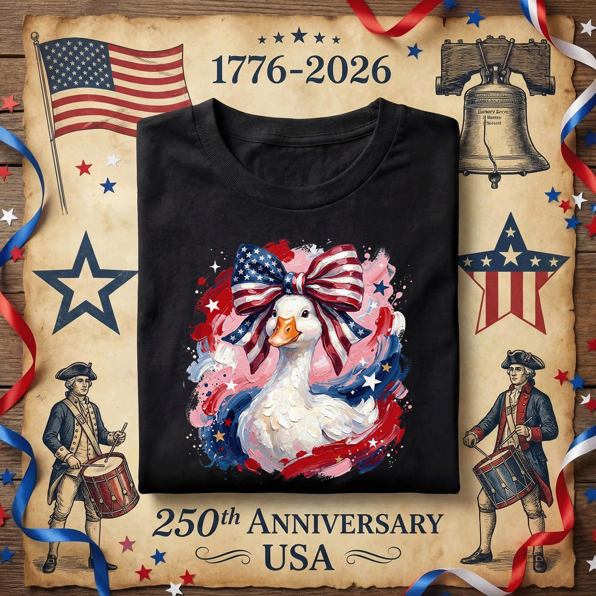 Patriotic Goose Shirt USA Flag Bow Fourth of July Shirt Cute American Goose Tee Independence Day 2026 Patriotic Animal Shirt 4th of July