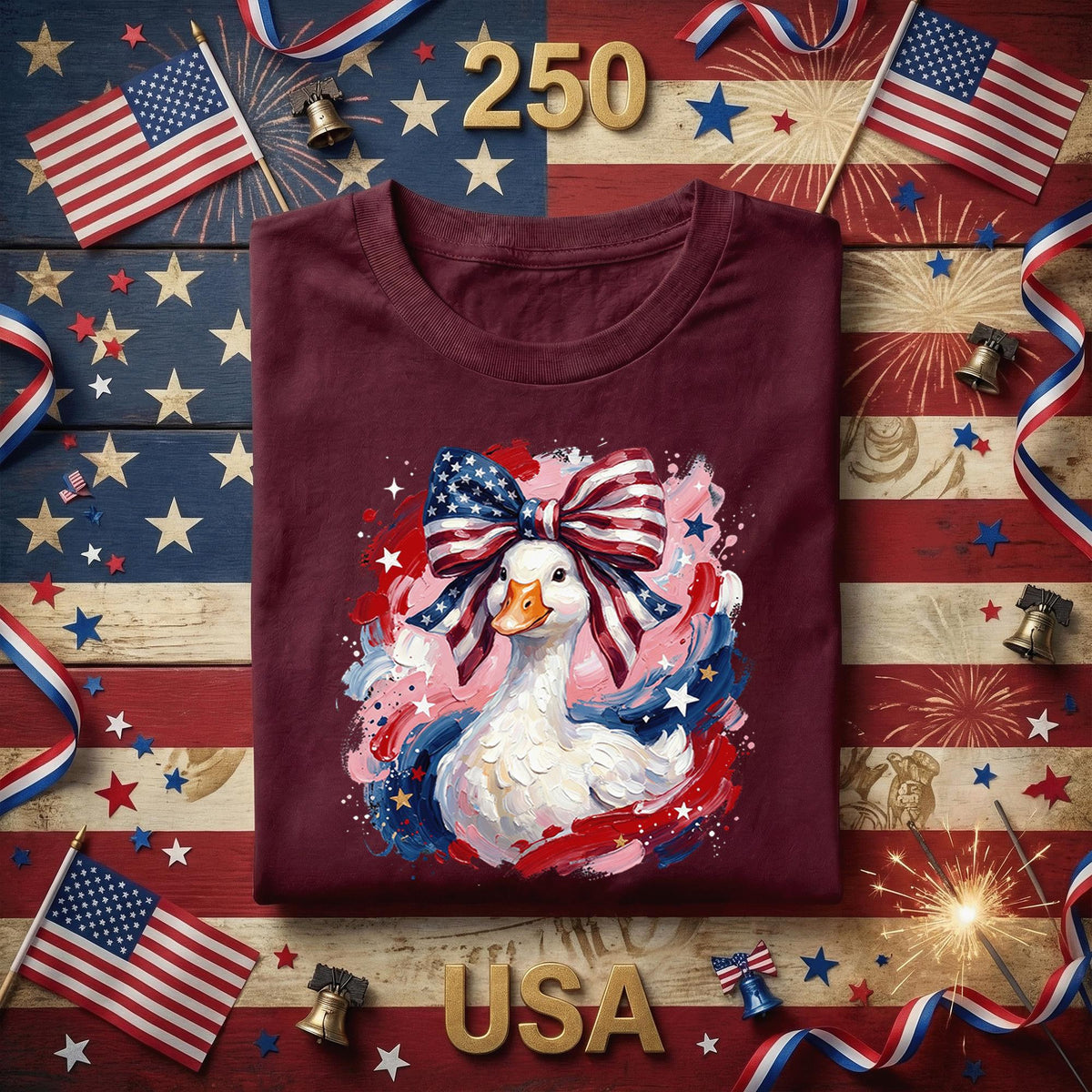 Patriotic Goose Shirt USA Flag Bow Fourth of July Shirt Cute American Goose Tee Independence Day 2026 Patriotic Animal Shirt 4th of July