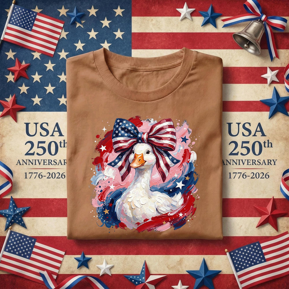 Patriotic Goose Shirt USA Flag Bow Fourth of July Shirt Cute American Goose Tee Independence Day 2026 Patriotic Animal Shirt 4th of July