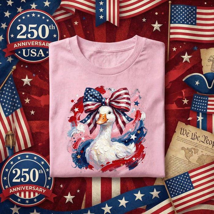 Patriotic Goose Shirt USA Flag Bow Fourth of July Shirt Cute American Goose Tee Independence Day 2026 Patriotic Anima...