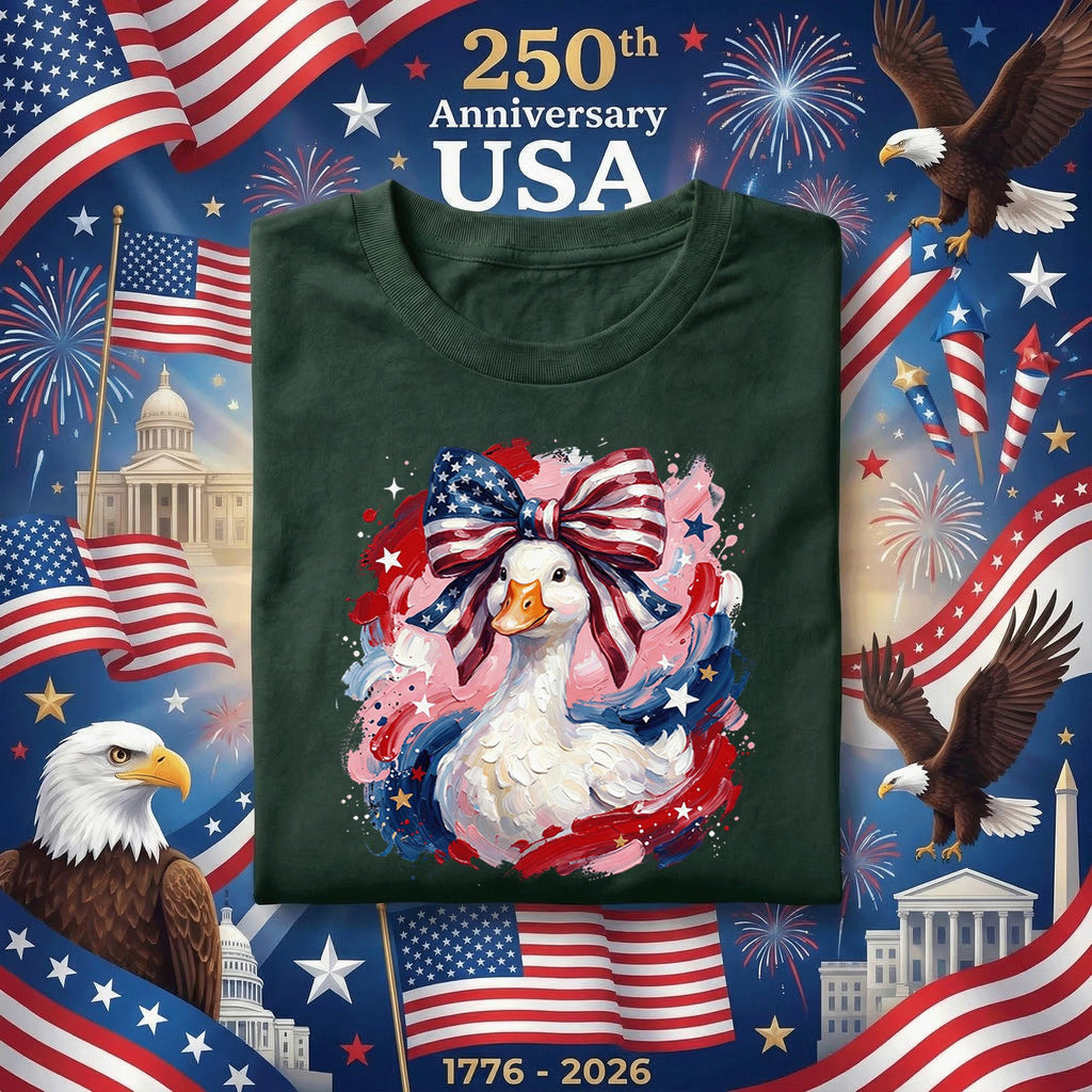 Patriotic Goose Shirt USA Flag Bow Fourth of July Shirt Cute American Goose Tee Independence Day 2026 Patriotic Animal Shirt 4th of July