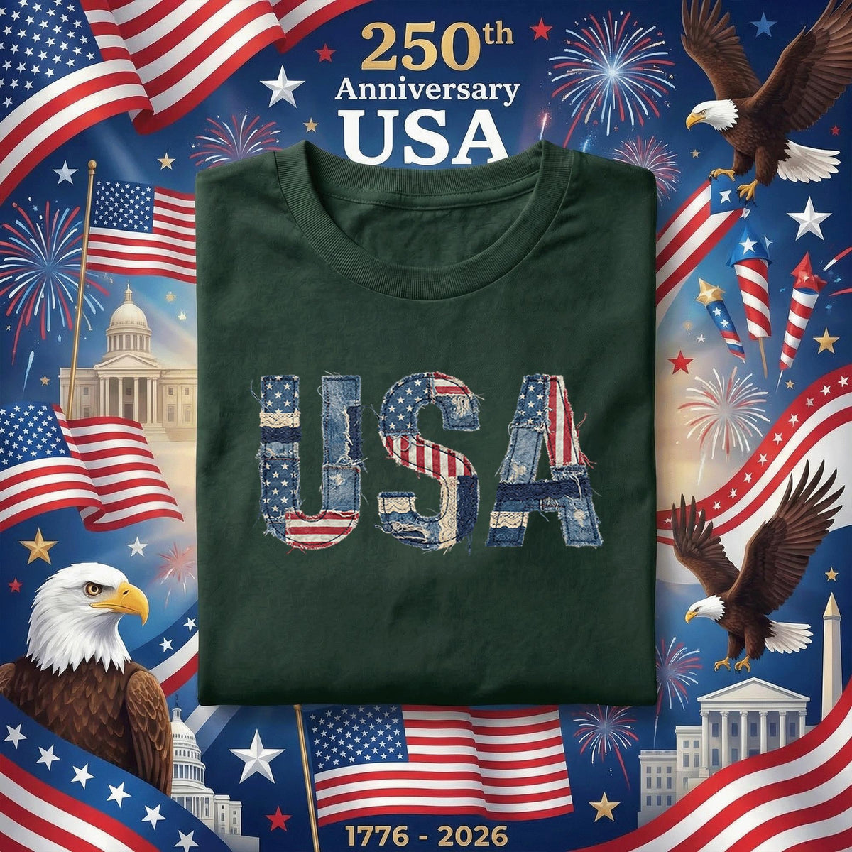 USA Patchwork Shirt Vintage American Flag Denim Style Tee Patriotic USA Shirt Fourth of July Shirt Distressed Americana Tee Gift 4th of July