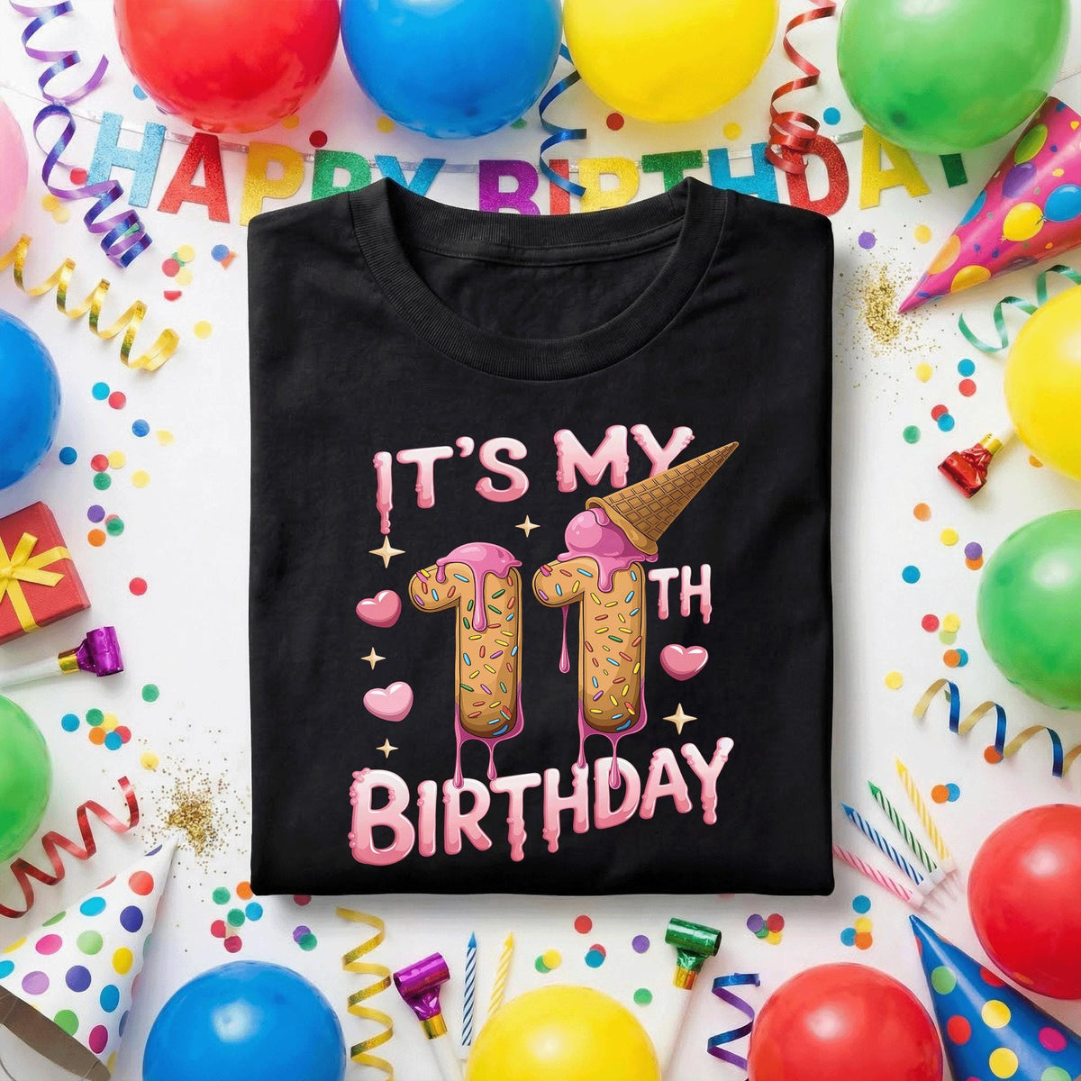 It’s My 11th Birthday Shirt Girl, Cute Ice Cream Donut Birthday Tee, Girls 11th Party Outfit, Sweet Sprinkle Design, Kids Birthday Gift Idea