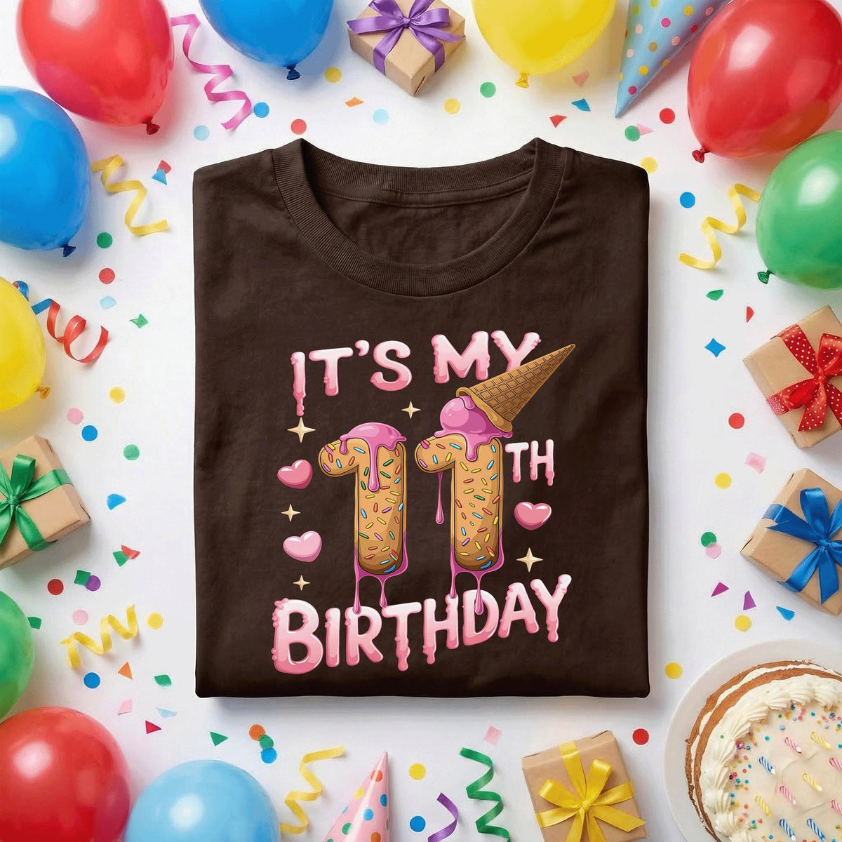 It’s My 11th Birthday Shirt Girl, Cute Ice Cream Donut Birthday Tee