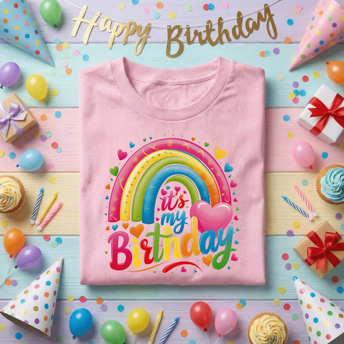It’s My Birthday Rainbow Shirt, Colorful Heart Birthday Tee, Cute Kids Party Outfit, Fun Rainbow Graphic Shirt, Birthday Girl Gift Idea