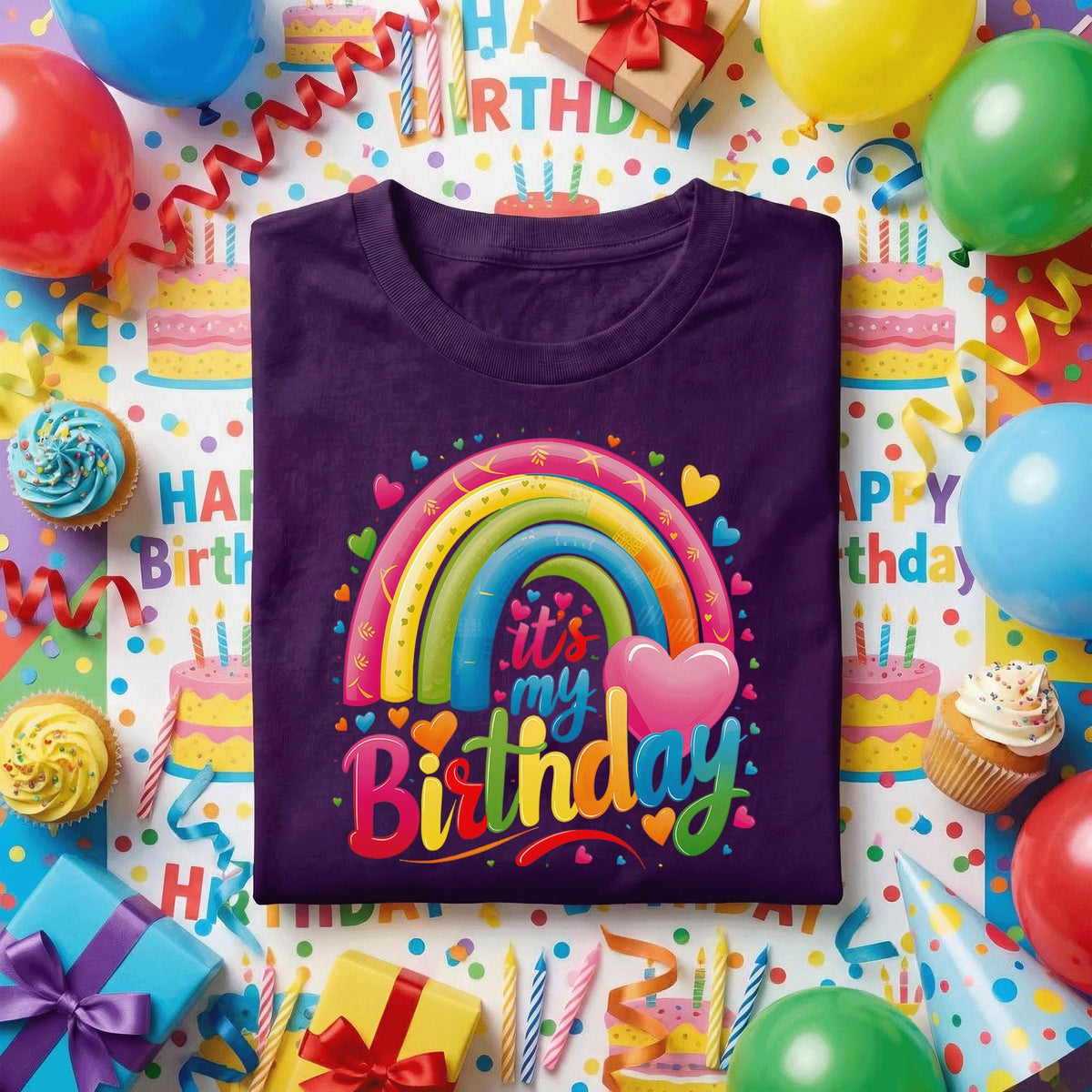 It’s My Birthday Rainbow Shirt, Colorful Heart Birthday Tee, Cute Kids Party Outfit, Fun Rainbow Graphic Shirt, Birthday Girl Gift Idea
