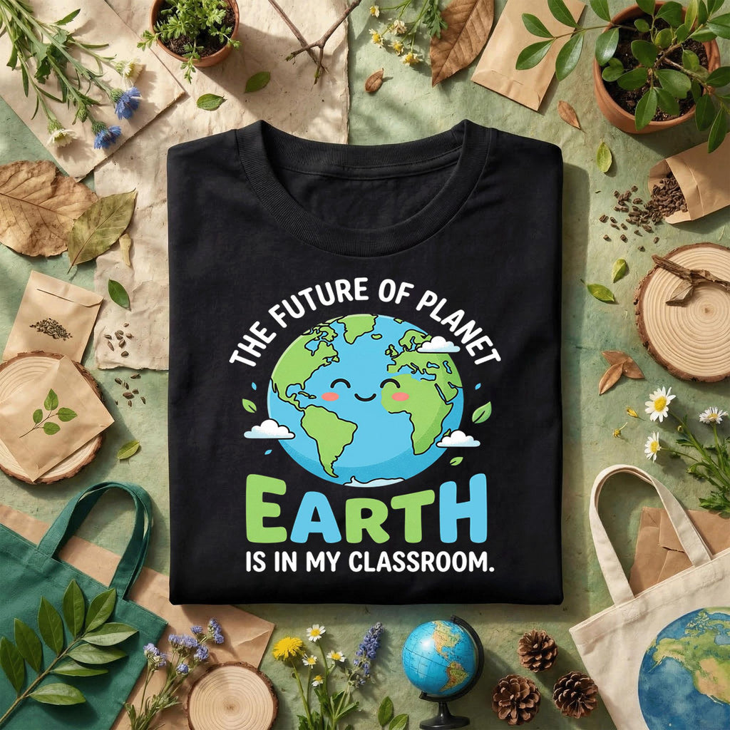 Teacher Earth Day Shirt Future of Planet Earth Classroom Tee, Cute Globe Graphic Teacher Gift