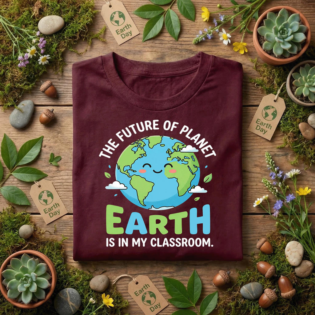 Teacher Earth Day Shirt Future of Planet Earth Classroom Tee, Cute Globe Graphic Teacher Gift, Environmental Awareness School Shirt