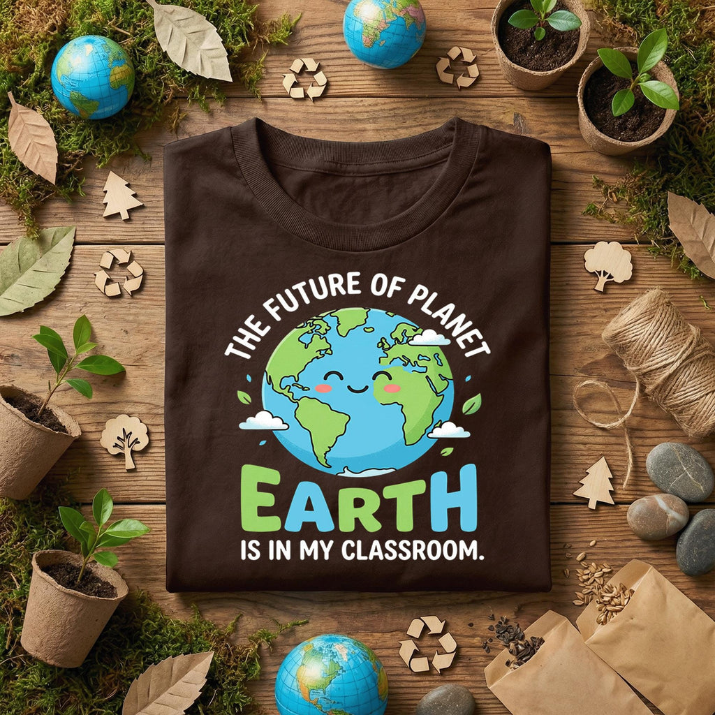 Teacher Earth Day Shirt Future of Planet Earth Classroom Tee, Cute Globe Graphic Teacher Gift, Environmental Awareness School Shirt