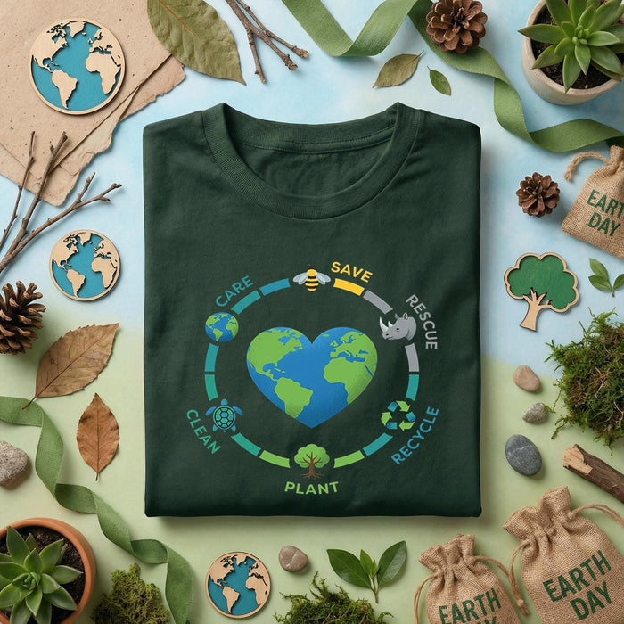Eco Friendly Earth Day Shirt Care Save Rescue Recycle Plant Tee, Environmental Awareness