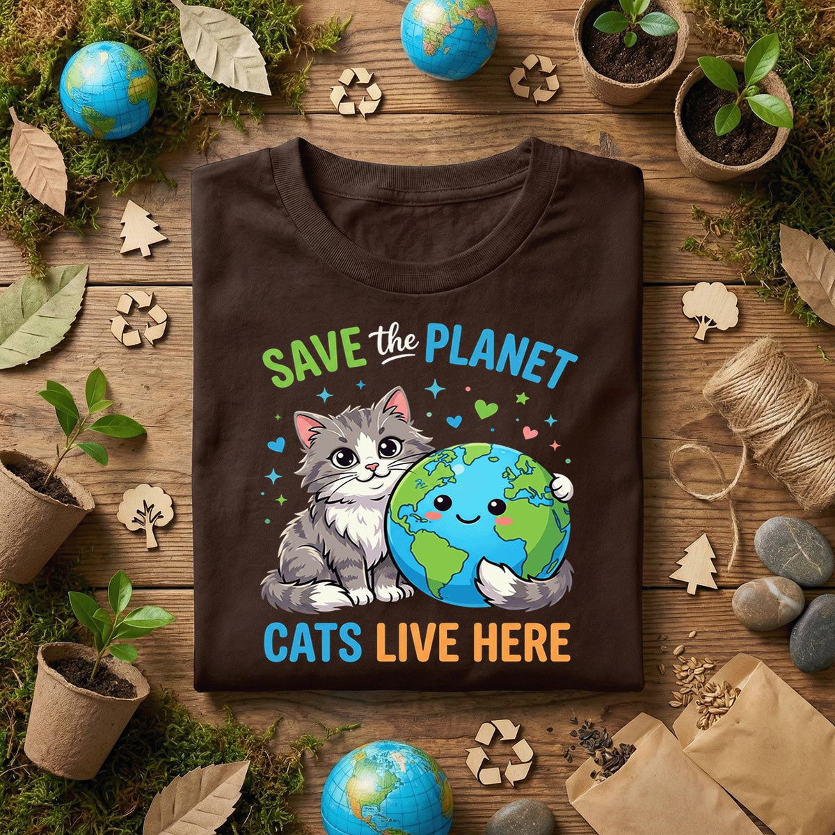 Save the Planet Cat Shirt Cute Cat Lover Earth Day Tee, Funny Eco Cat T-Shirt, Kawaii Kitten Planet, Animal Lover Gift Idea