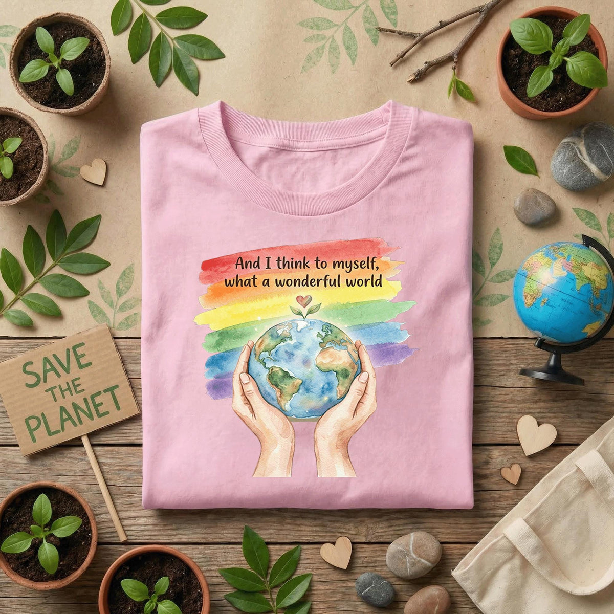 What a Wonderful World Earth Day Shirt Rainbow Earth Tee, Inspirational Eco Shirt, Nature Lover Gift, Environmental Awareness T-Shirt