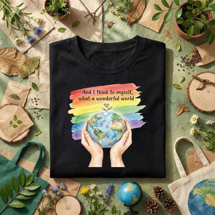 What a Wonderful World Earth Day Shirt Rainbow Earth Tee, Inspirational Eco Shirt