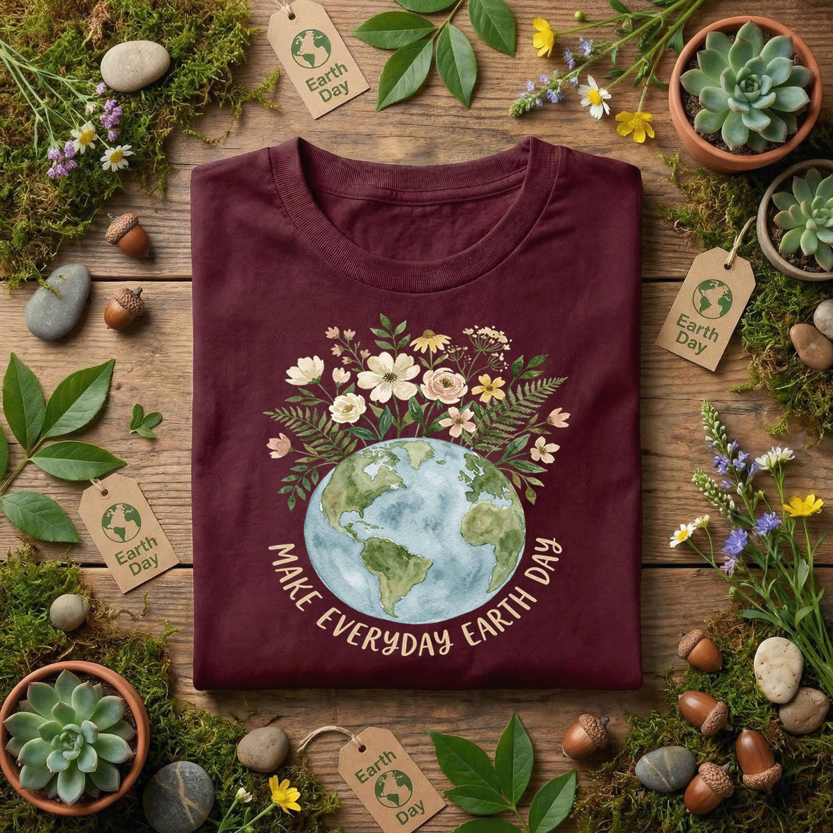 Make Everyday Earth Day Shirt Floral Earth Tee, Eco Friendly Nature Lover Shirt, Botanical Planet Design, Environmental Gift Idea