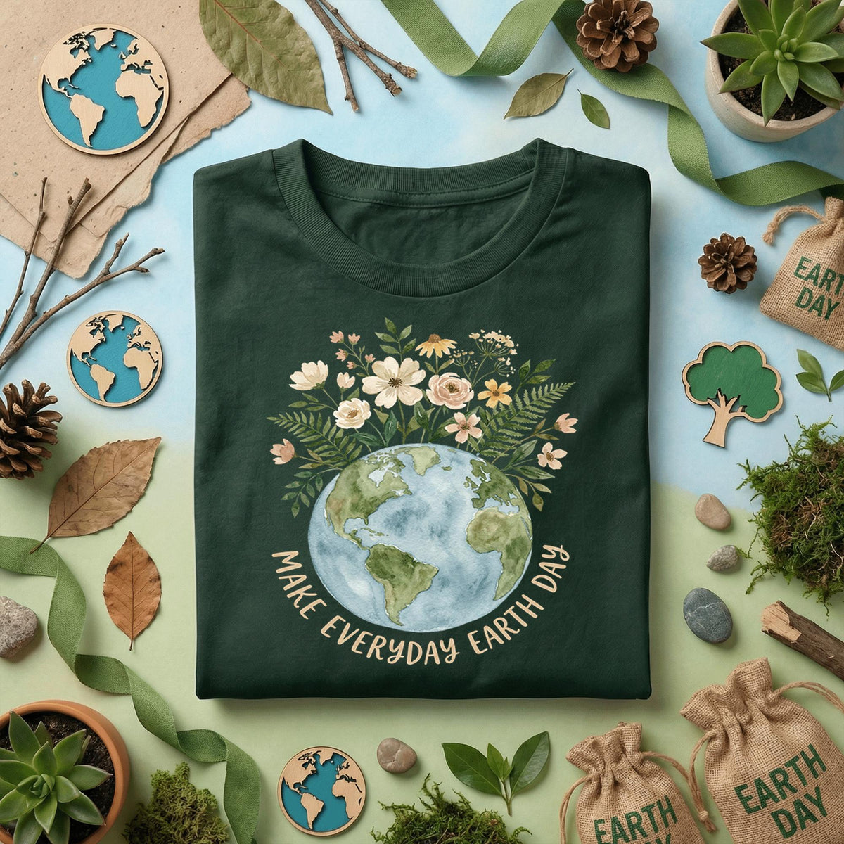 Make Everyday Earth Day Shirt Floral Earth Tee, Eco Friendly Nature Lover Shirt, Botanical Planet Design, Environmental Gift Idea