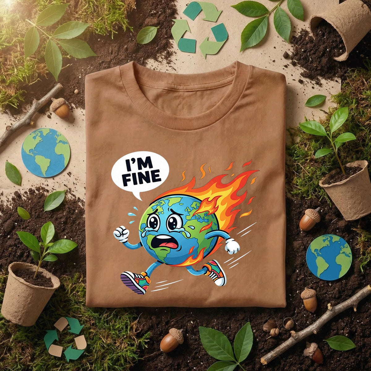 Funny Earth Climate Change Shirt I’m Fine Earth on Fire Tee, Global Warming Humor T-Shirt, Save the Planet, Environmental Awareness Gift