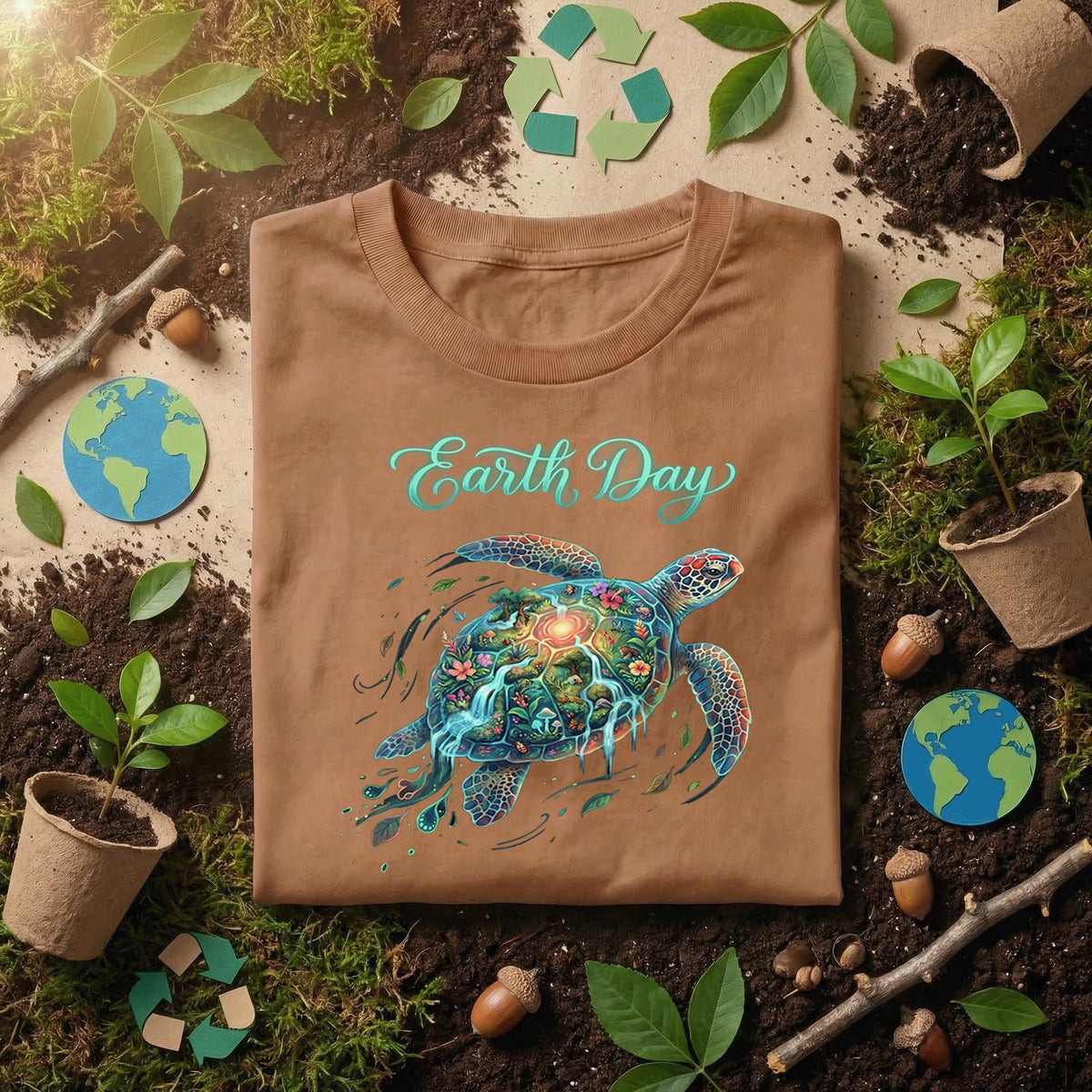 Earth Day Sea Turtle Shirt Colorful Ocean Life Tee, Marine Ecosystem T-Shirt, Save Ocean Gift, Nature Lover Environmental Shirt