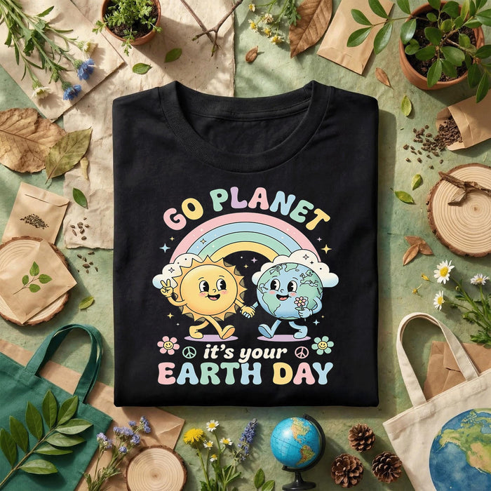 Go Planet It’s Your Earth Day Shirt Cute Sun Earth Rainbow Tee, Kawaii Earth Day Shirts