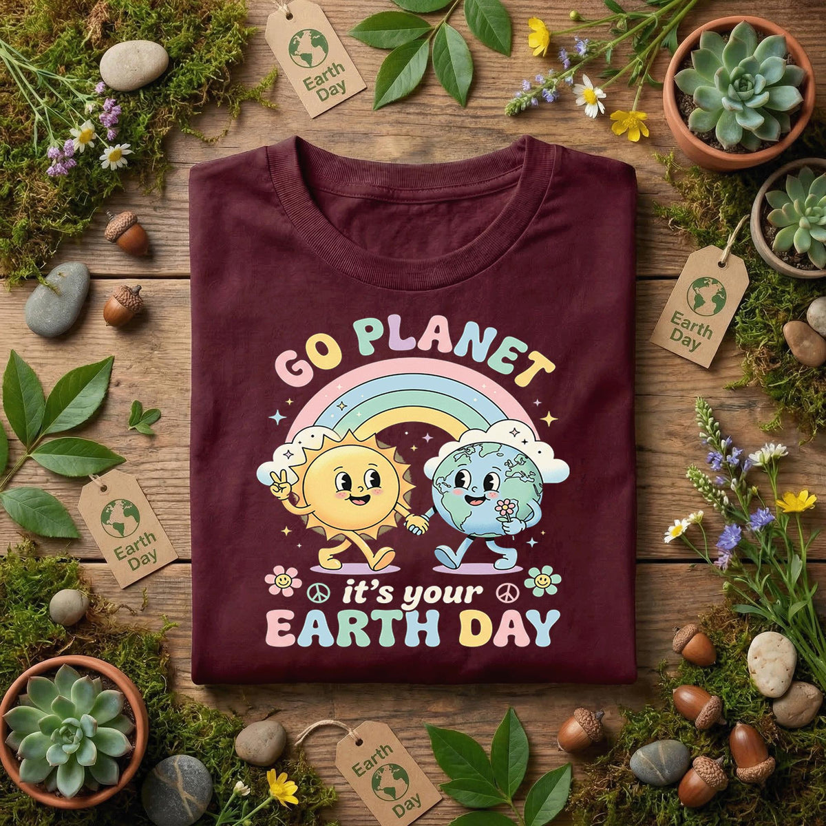 Go Planet It’s Your Earth Day Shirt Cute Sun Earth Rainbow Tee, Kawaii Earth Day Shirts, Kids Eco Friendly Shirt, Happy Planet Gift Idea