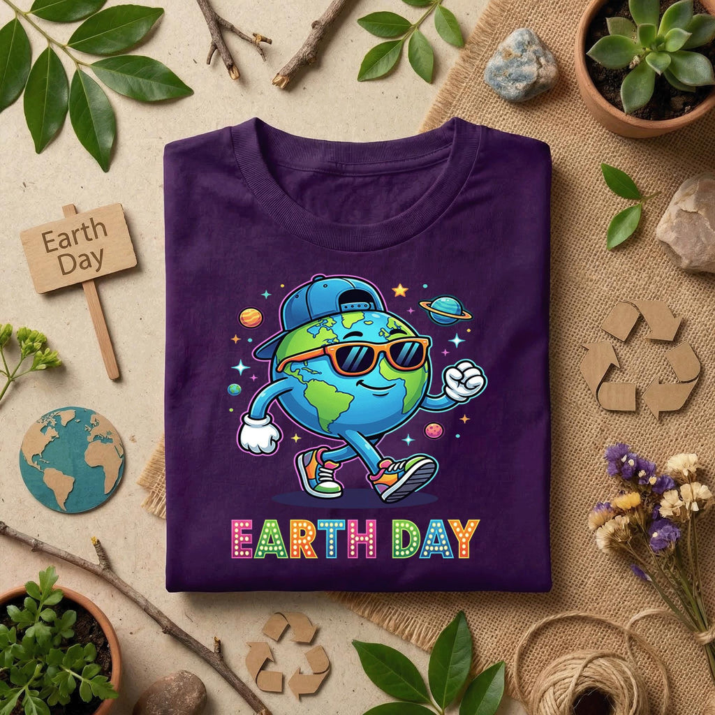 Cool Earth Day Shirt Funny Planet with Sunglasses Tee, Hip Hop Earth T-Shirt, Kids Earth Day Outfit, Fun Eco Friendly Gift Idea
