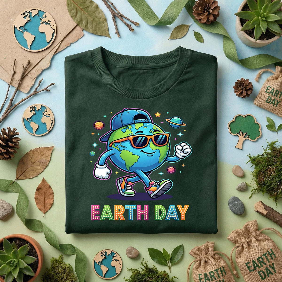 Cool Earth Day Shirt Funny Planet with Sunglasses Tee, Hip Hop Earth T-Shirt, Kids Earth Day Outfit, Fun Eco Friendly Gift Idea