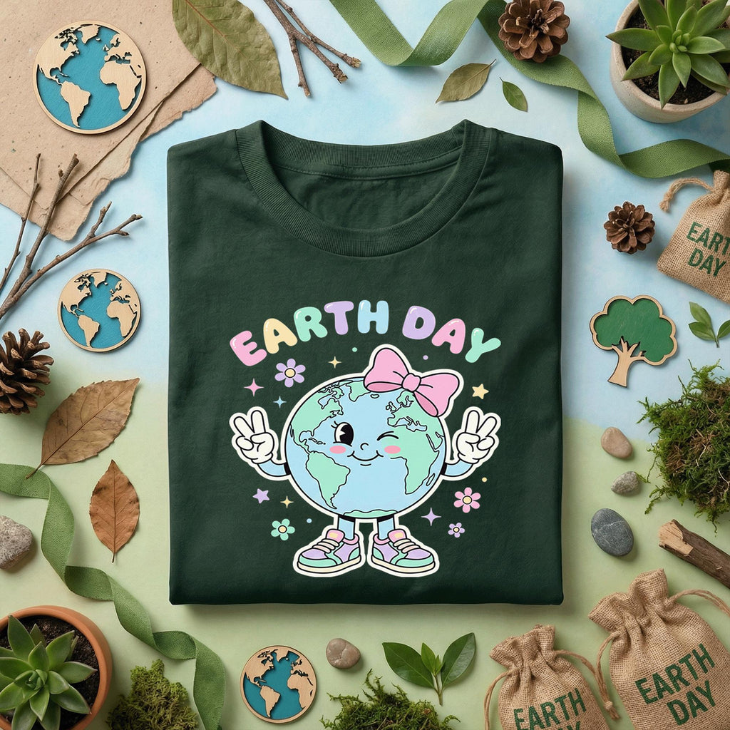 Cute Earth Day Girl Shirt Kawaii Planet with Bow Tee, Kids Earth Day Outfit