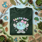 Cute Earth Day Girl Shirt Kawaii Planet with Bow Tee, Kids Earth Day Outfit