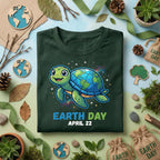 Cute Sea Turtle Earth Day Shirt Youth April 22 Cartoon Turtle Tee, Kids Ocean Animal Shirt, Planet Shell Shirts, Eco Friendly Gift Idea