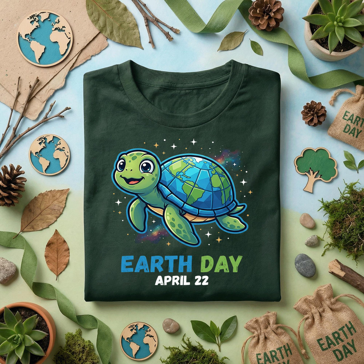 Cute Sea Turtle Earth Day Shirt Youth April 22 Cartoon Turtle Tee, Kids Ocean Animal Shirt, Planet Shell Shirts, Eco Friendly Gift Idea