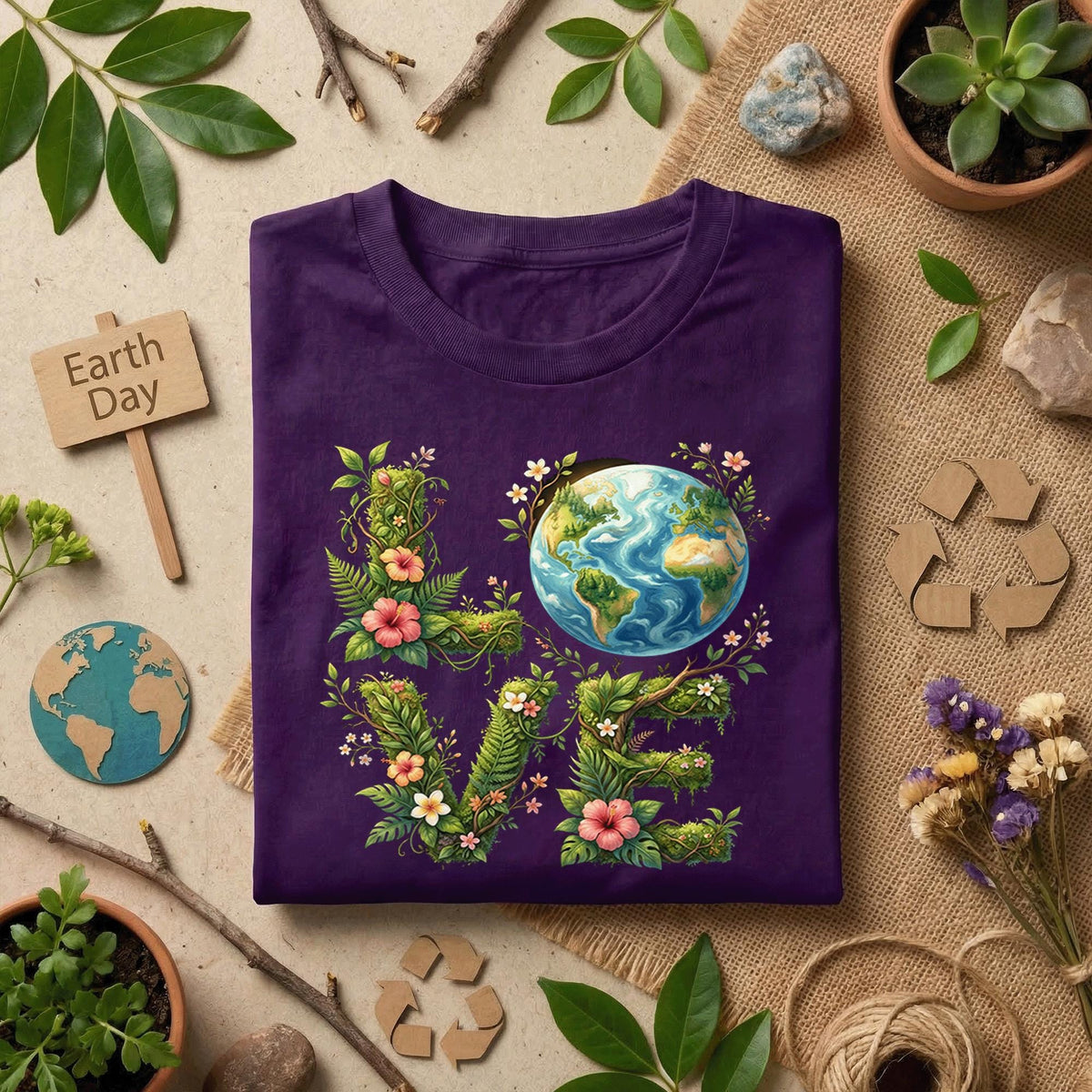 Love Earth Day Shirt Floral Earth Love Tee, Nature Lover Eco Shirt, Botanical Planet Shirts, Environmental Awareness Gift Idea