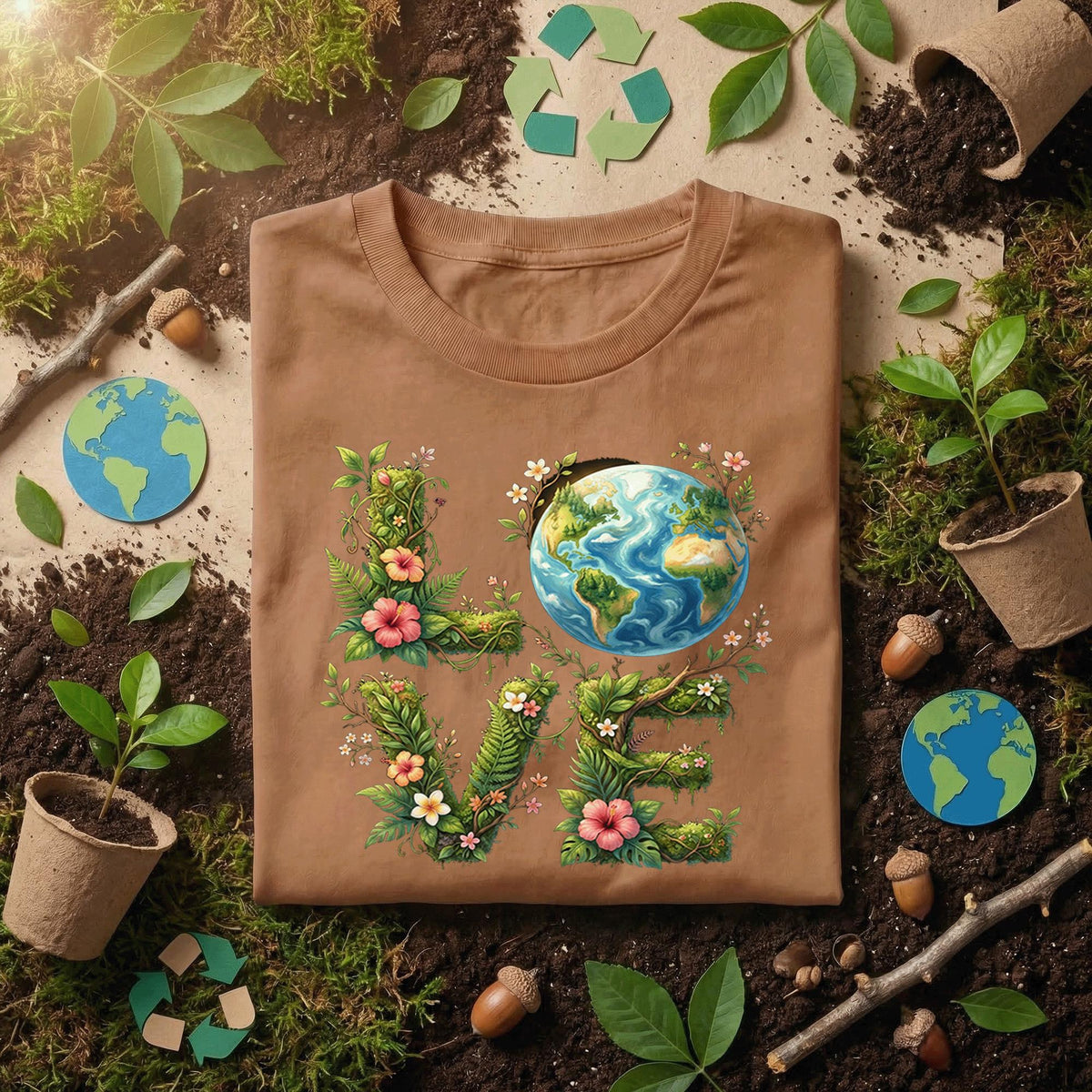 Love Earth Day Shirt Floral Earth Love Tee, Nature Lover Eco Shirt, Botanical Planet Shirts, Environmental Awareness Gift Idea