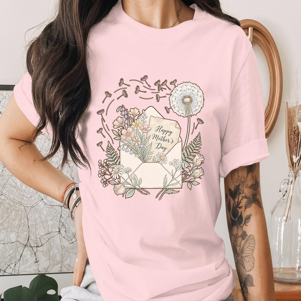 Happy Mothers Day Shirt Floral Envelope T-Shirt Vintage Flower Mom Gift Cute Botanical Tee Dandelion Art Mothers Day Outfit