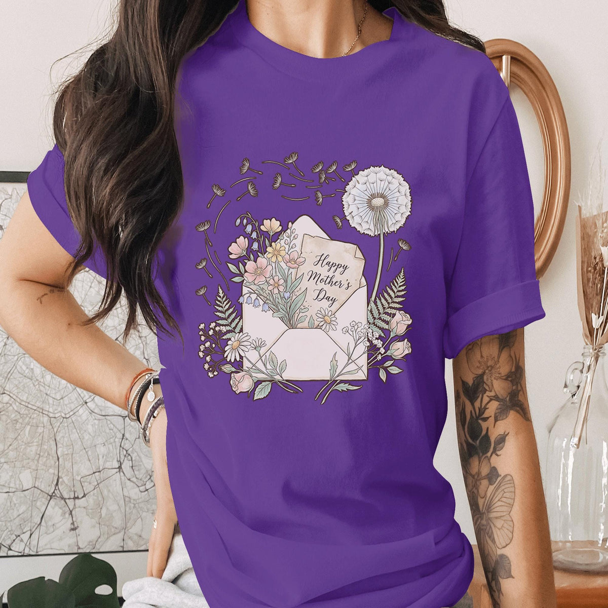 Happy Mothers Day Shirt Floral Envelope T-Shirt Vintage Flower Mom Gift Cute Botanical Tee Dandelion Art Mothers Day Outfit
