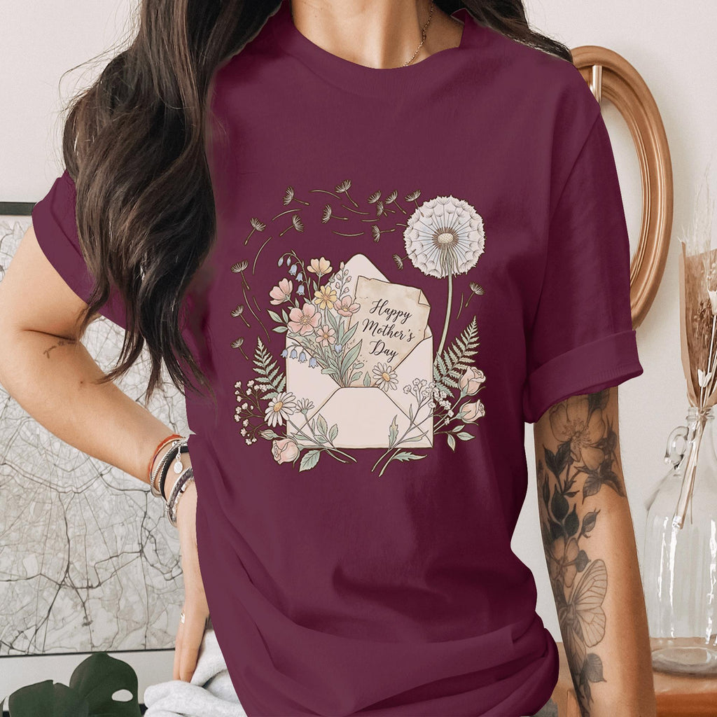 Happy Mothers Day Shirt Floral Envelope T-Shirt Vintage Flower Mom Gift Cute Botanical Tee Dandelion Art Mothers Day Outfit
