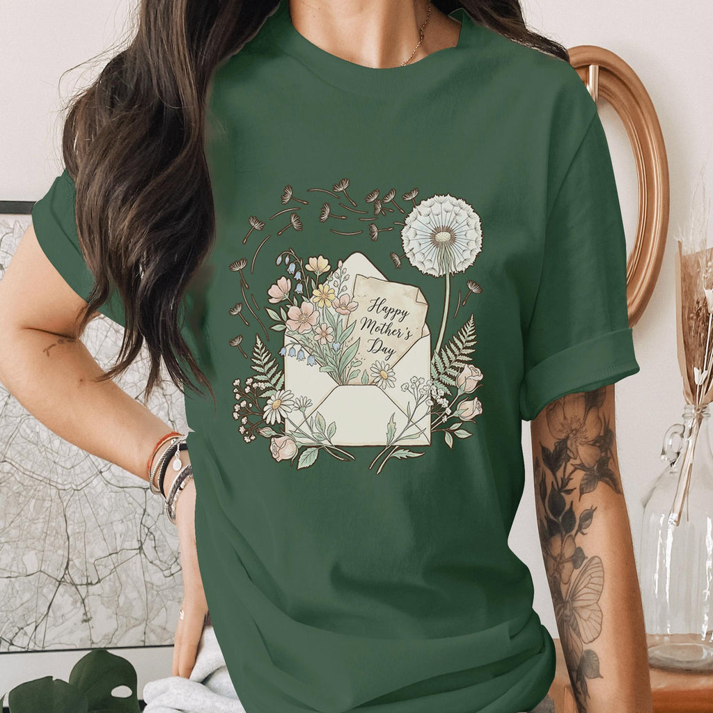 Happy Mothers Day Shirt Floral Envelope T-Shirt Vintage Flower Mom Gift Cute Botanical Tee Dandelion Art Mothers Day Outfit