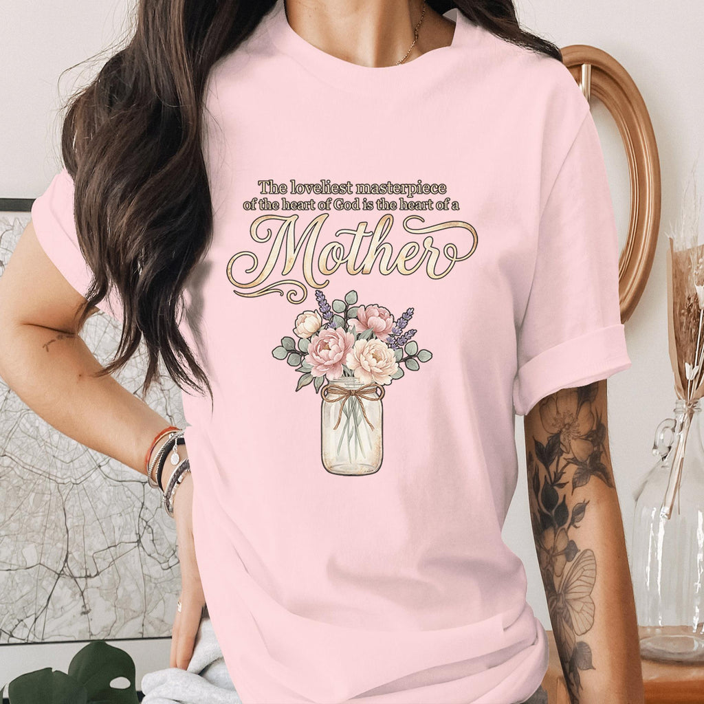 Christian Mother Shirt Religious Mom Tee Faith Quote T-Shirt God Heart of a Mother Floral Jar Vintage Style Mothers Day Gift Idea