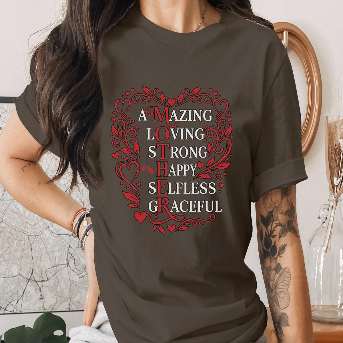 Mother Acronym Shirt Amazing Loving Strong Happy Selfless Graceful Mom Tee Mothers Day Gift Heart Floral Mama Shirt