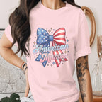 American Mama Bow Shirt Patriotic Mom Tee USA Flag Bow T-Shirt Mothers 4th of July Outfit Cute Independence Day Gift for Mom